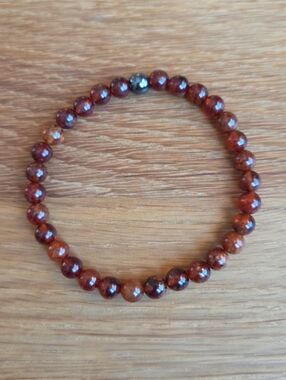 Dark Orange Hessonite Garnet Beads Bracelet, Stretch, Hand Crafted